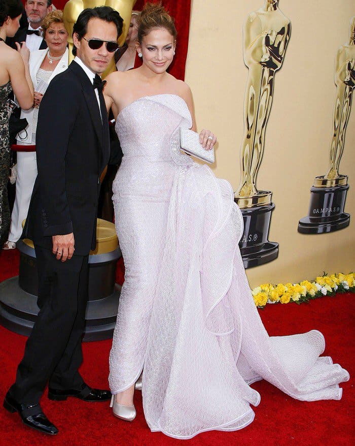 Jennifer Lopez in Giorgio Armani Privé, posing with Marc Anthony, at the 82nd Annual Academy Awards, Oscars, at the Kodak Theatre in Los Angeles, California on March 7, 2010