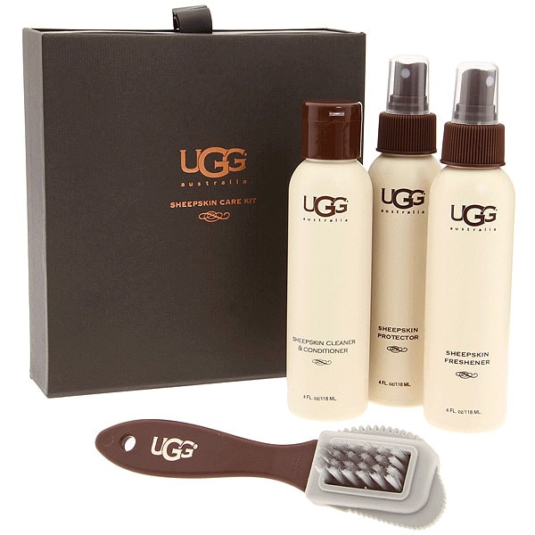 Keep your Ugg boots in top condition with the UGG Sheepskin Care Kit—featuring cleaner, protector, freshener, and a brush for all-around maintenance
