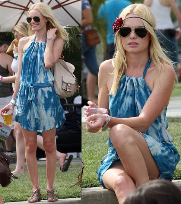 Kate Bosworth radiates spring vibes at Coachella 2010, showcasing a chic blue tie-dye outfit, embodying the season's hottest trend