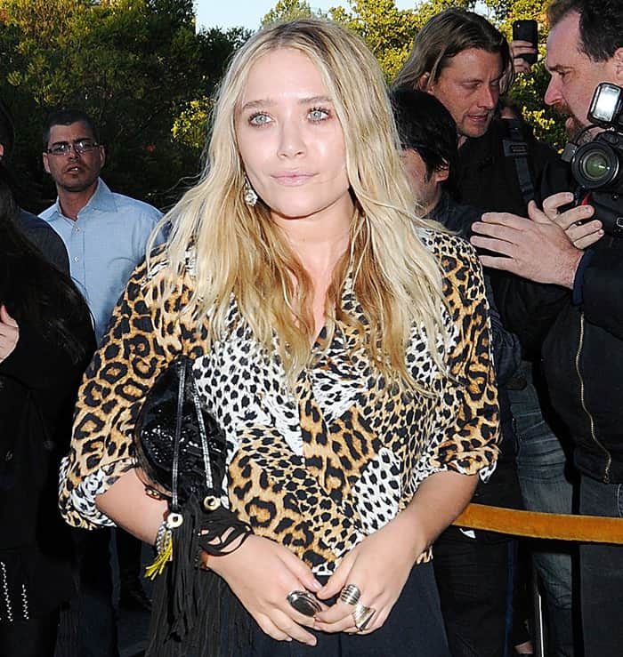 At the 'Holy Rollers' premiere at New York's Landmark Sunshine Theater on May 10, 2010, fashion icon Mary-Kate Olsen showcased her signature style, prominently featuring leopard print in her ensemble