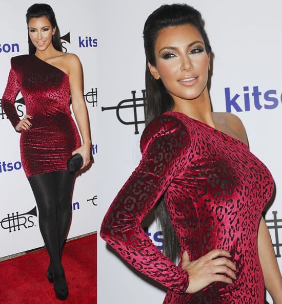 Celebrating her 29th birthday in style, Kim Kardashian attends the 'Lamar Odom Launches Rich Soil At Kitson' event, donning a fashionable one-sleeve dress, October 21, 2009