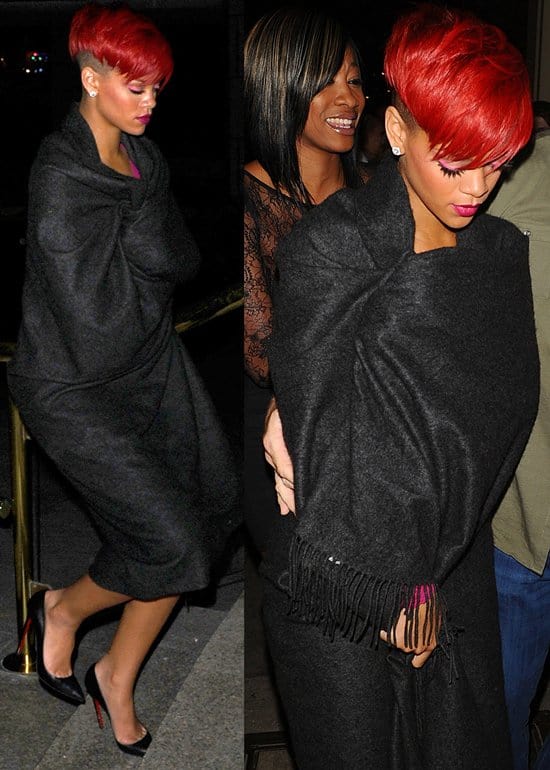 Rihanna leaves Mahiki nightclub in London sporting a new hair color
