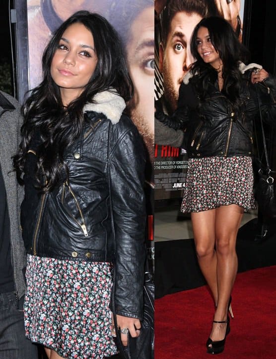 Vanessa Hudgens captures attention in a chic black printed dress at the 'Get Him to the Greek' premiere, Greek Theatre, Los Angeles, May 25, 2010