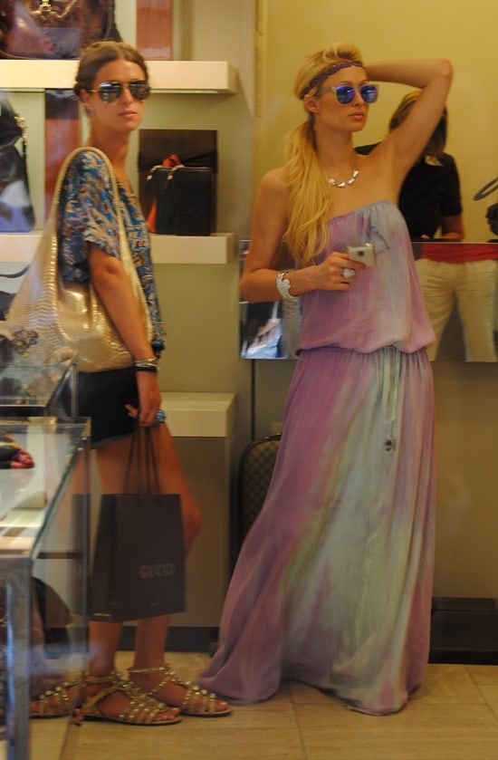 Paris Hilton and her sister Nicky Hilton shopping at the Gucci and Emilio Pucci stores in Portofino