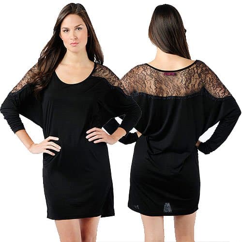 Velvet Queenie Long Sleeve Lace Shoulder Dress