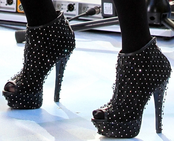 Carrie Underwood wearing Rock & Republic 'Ginny' crystal mesh booties