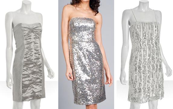 Three evening silver dresses