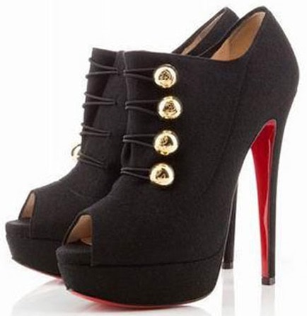 Christian Louboutin Military Button Peep Toe Ankle Boots