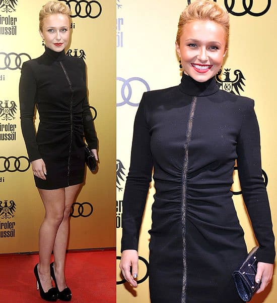 Hayden Panettiere elegantly dressed for the United People Charity Night in Munich, Germany, on September 24, 2010, showcasing a sophisticated black lace dress