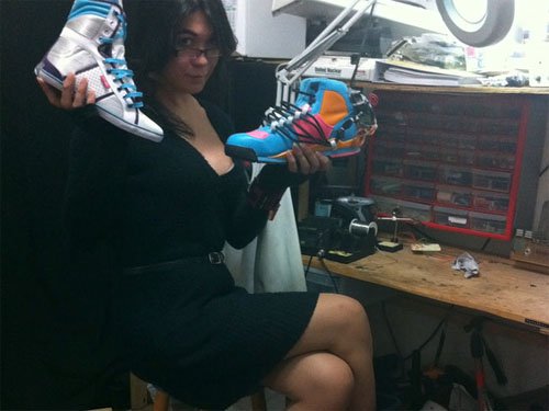 Inventor Blake Bevin with her Power Laces prototypes