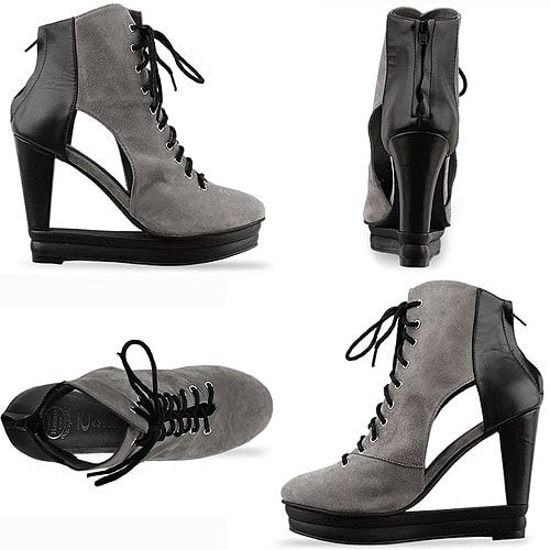Jeffrey Campbell Abierto Cutout Wedge Lace-Up Boots in Grey Black