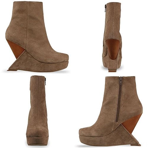 Jeffrey Campbell Meeker Suede Wooden Wedge Booties in Taupe Suede