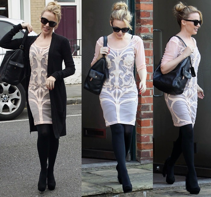 Kylie Minogue rocks a head-to-toe neutral look complete with dark sunglasses as she steps out in London's streets