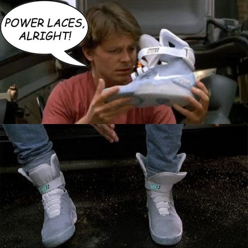 The scene in "Back to the Future II" where Marty McFly puts on a pair of Nike sneakers and they automatically lace themselves up