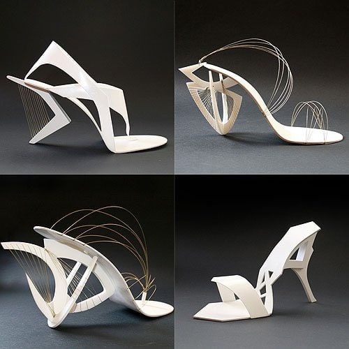 Shoes by Sarajevo designer Tea Petrovic inspired by the work of Russian sculptor Naum Gabo and Spanish architect Santiago Calatrava