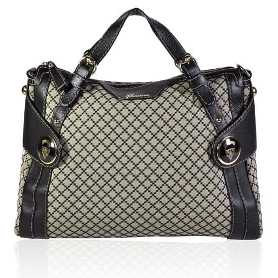 Gucci Black Diamante Canvas Crest Boule Medium Top Handle Bag