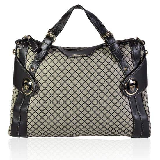 Gucci Black Diamante Canvas Crest Boule Medium Top Handle Bag