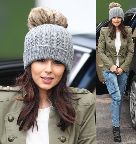 Cheryl Cole steps out in a chic Stylestalker Soldier on Jacket and an Aubin & Wills Suddingston merino wool hat at 'The X Factor' studios in London