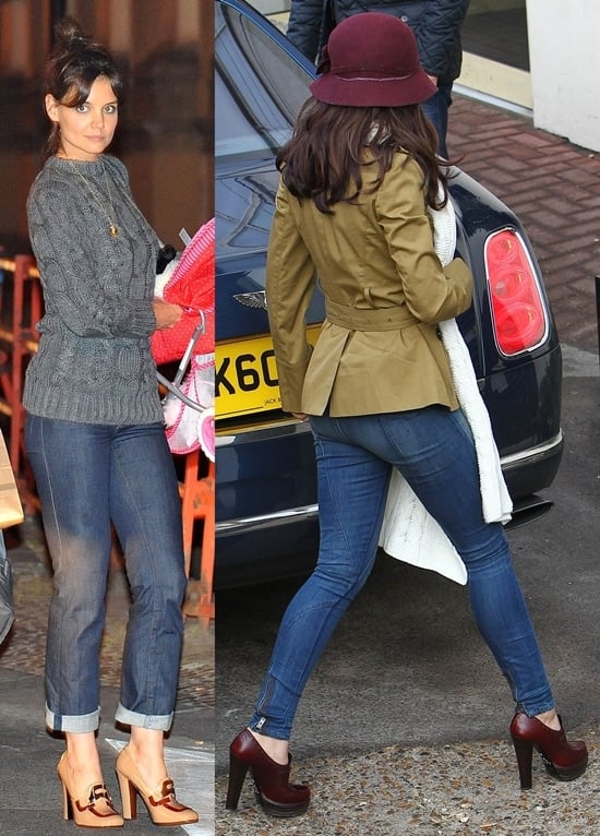 Cheryl Cole and Katie Holmes both show off their Prada loafer pumps