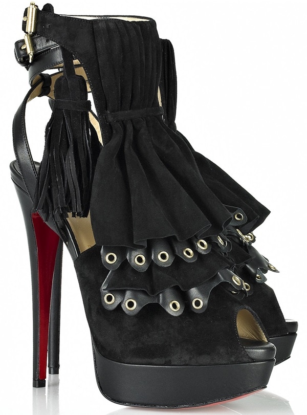 Christian Louboutin Misfit 150 Suede and Leather Ruffle Sandal