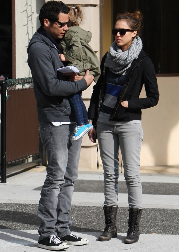 Jessica Alba, Cash Warren, and their daughter Honor Marie enjoy a family day out in Beverly Hills