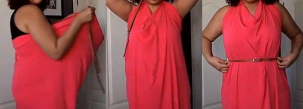 Fashion blogger Franceta Johnson shows us how to turn the infinity scarf into a halter dress with the use of a pin