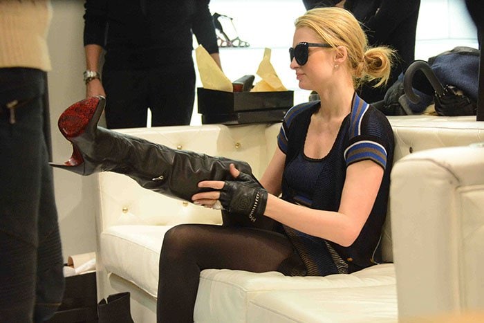 Paris Hilton shoe shopping at luxury shoe store Cesare Paciotti