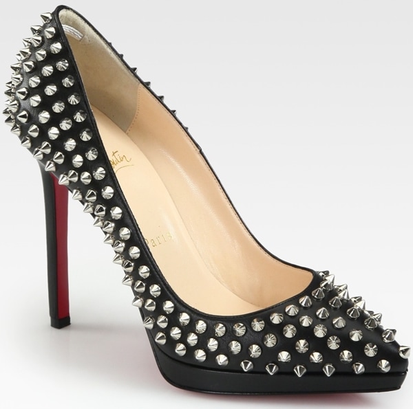 Christian Louboutin Black Pigalle Plato 120 Studded Leather Pumps