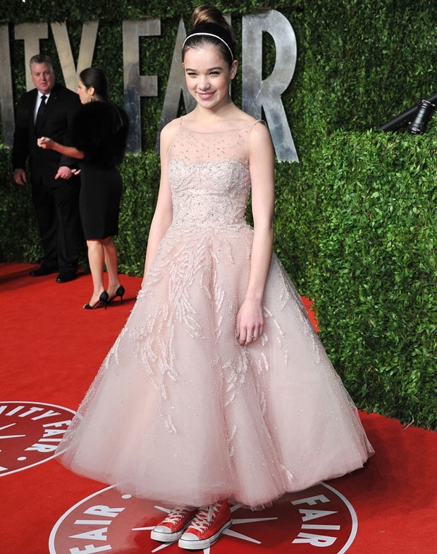 Hailee Steinfeld styles her custom-made Marchesa gown with a pair of Chuck Taylor sneakers