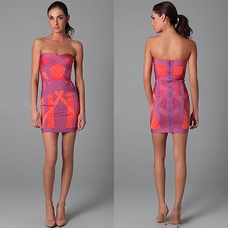 Herve Leger Geometric Jacquard Dress in Bright Violet Combo