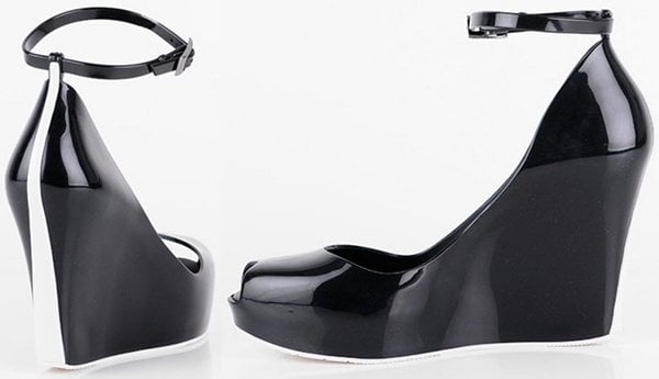 Black and White Melissa Patchuli Peep Toe Wedges