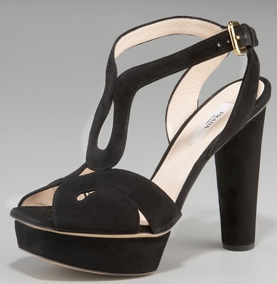 Prada Platform Sandal in Black Suede