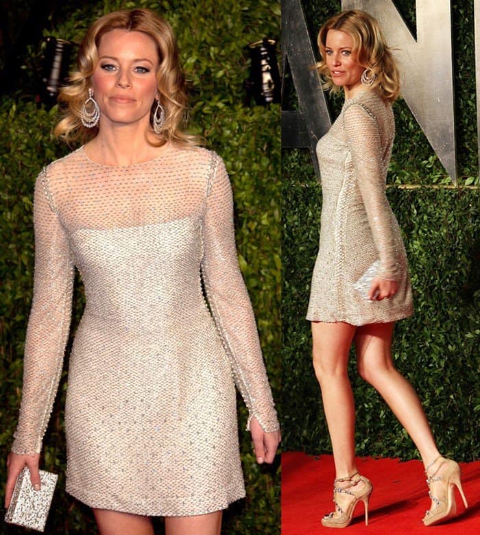 Elizabeth Banks flaunted her endless legs in a Versace Vintage long sleeve dress