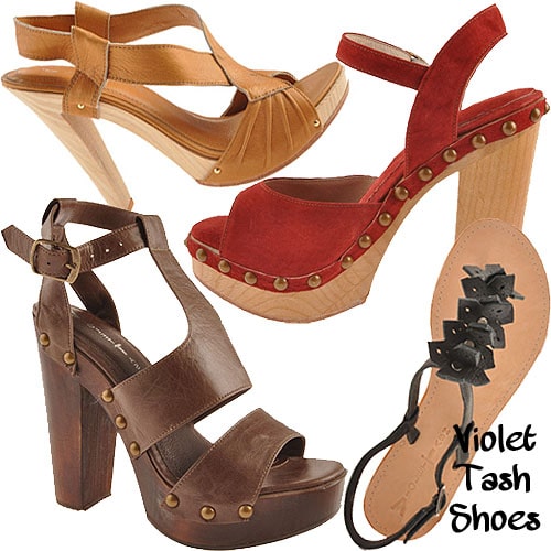 Violet Tash Shoes showcases handcrafted wooden platform heels and studded sandals, blending artisanal craftsmanship with bold, stylish design