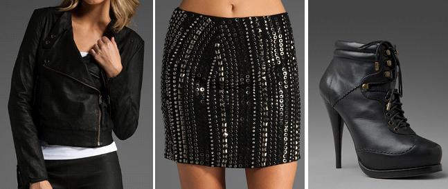 MM Couture by Miss Me Embellished Mini Skirt / Muubaa Porter Biker Jacket / Steven Calah Bootie