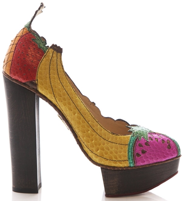Charlotte Olympia Suede Leather Fruit Covered Pumps