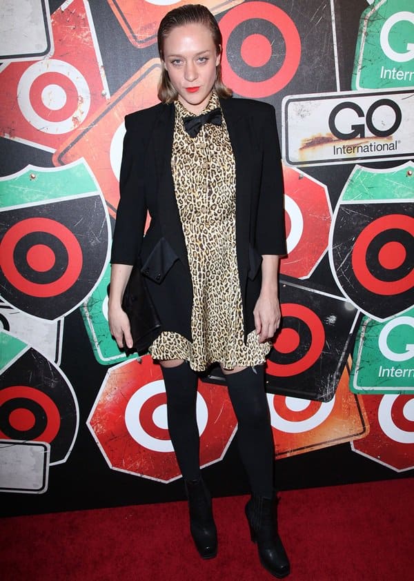 Chloe Sevigny rocks black over the knee stockings at the GO International Designer Collective Launch