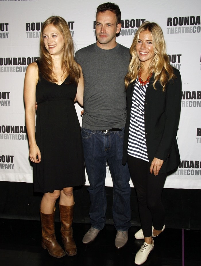 Sienna Miller, Marin Ireland, and Jonny Lee Miller at the photocall for their upcoming Broadway play 'After Miss Julie'