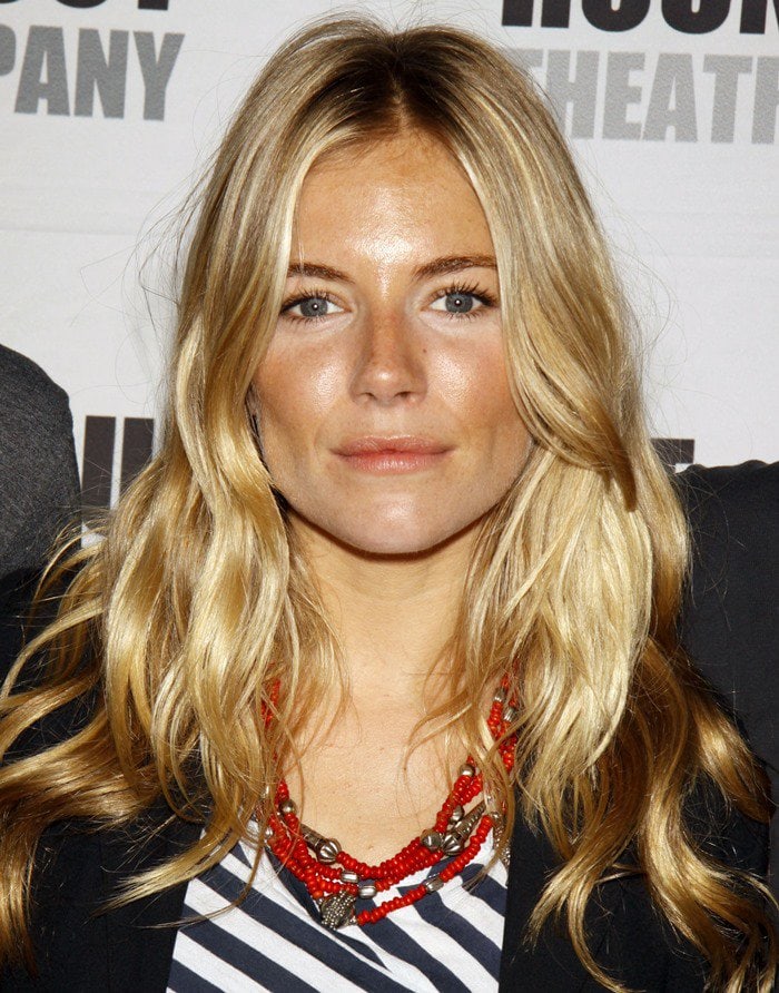 Sienna Miller rocked a striped shirt with a chic jacket