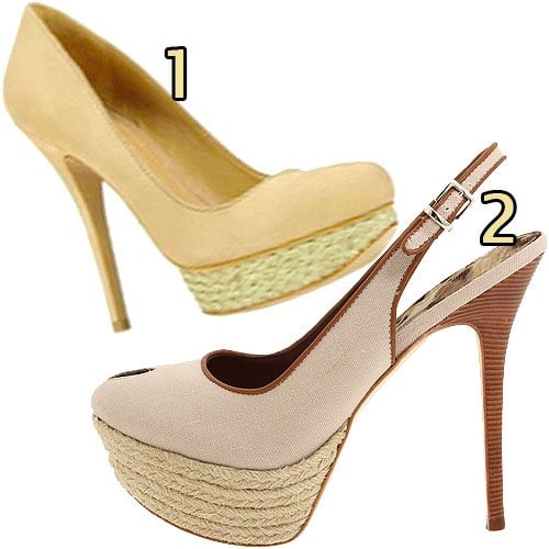 The first shoe is the Schutz 'Charlotte' espadrille pump in brown sugar, while the second is the Sam Edelman 'Novato' pump in sand canvas