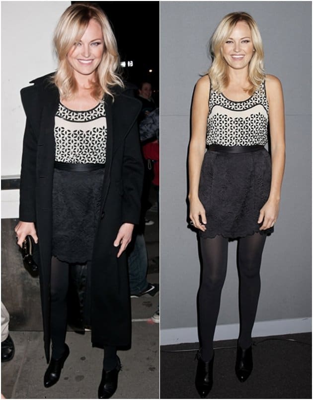 Malin Åkerman exudes effortless chic in a Stella McCartney cutout skirt, black tights, and sleek ankle booties at the Apple Soho Store for the Meet the Filmmaker event on March 1, 2011, in New York City