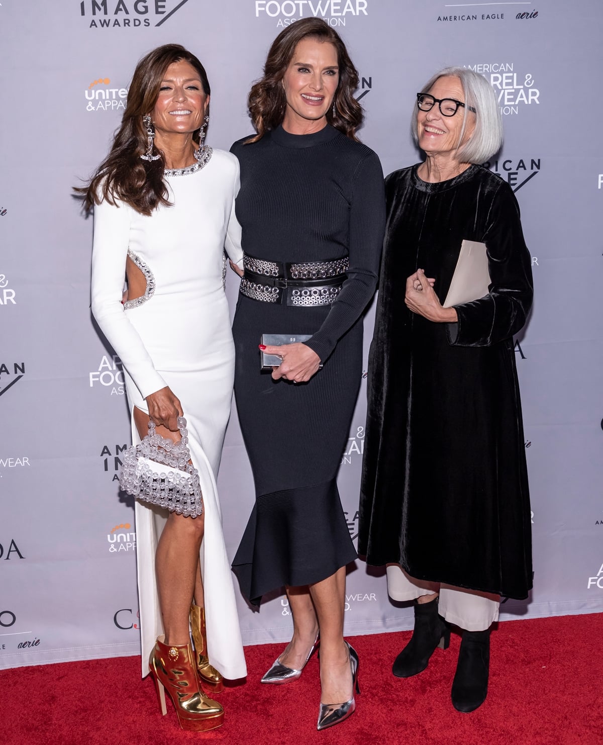 Designer Ruthie Davis, Brooke Shields, and Designer Eileen Fisher attend the AAFA American Image Awards 2019 at The Plaza on April 15, 2019, in New York City