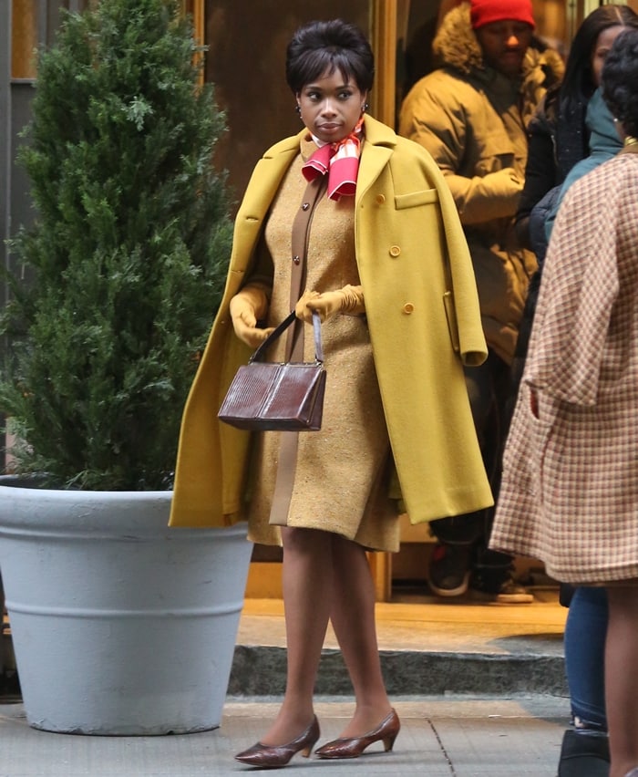 Jennifer Hudson filming the final scene for her movie Respect, playing Aretha Franklin, in lower Manhattan