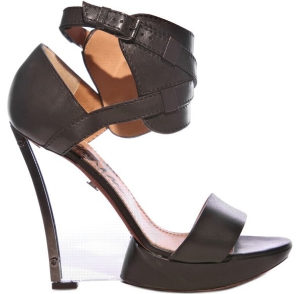 Lanvin Vegetable Calf Ankle Cuff Plexi Wedges