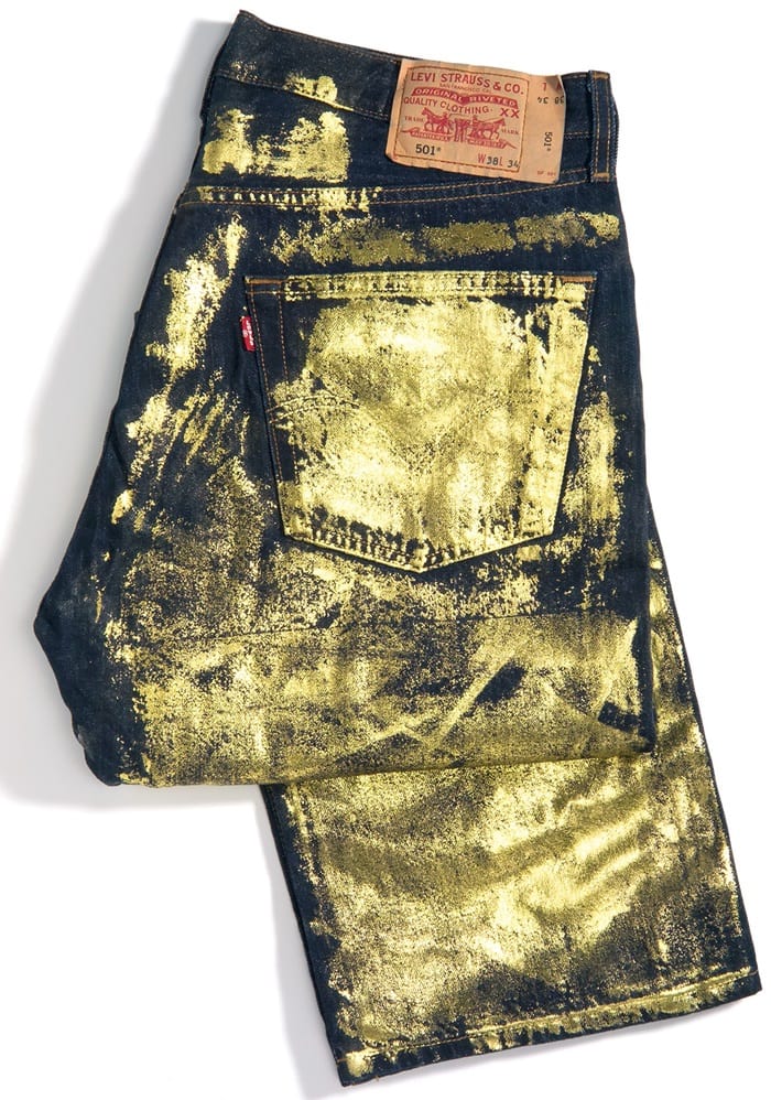 These vintage 501 jeans covered in gold leaf were made for the Levi Strauss 150th anniversary