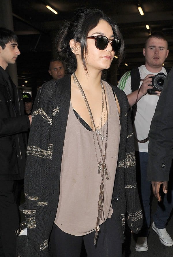 Vanessa Hudgens arriving at Heathrow Airport ahead of a promotional visit to the capital on March 29, 2011