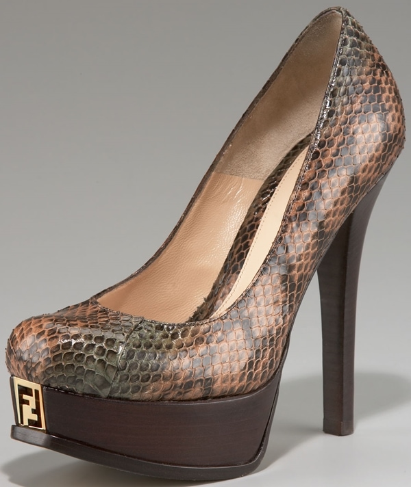 Fendi Logo Toe Snake Print Pump