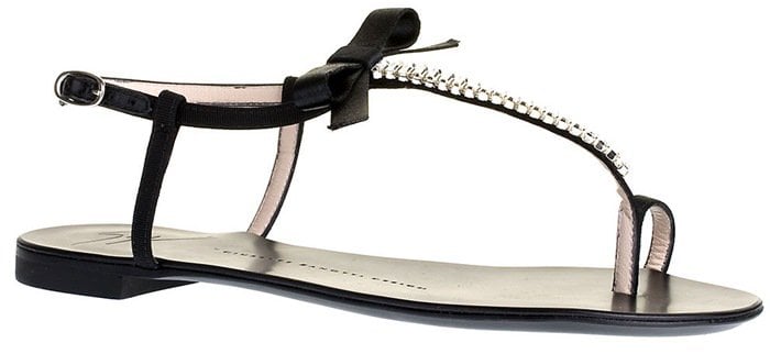Giuseppe Zanotti Crystal-Embellished T-Bar Toe Ring Ribbon Sandals