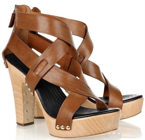 Givenchy crossover leather strap wooden platform sandals