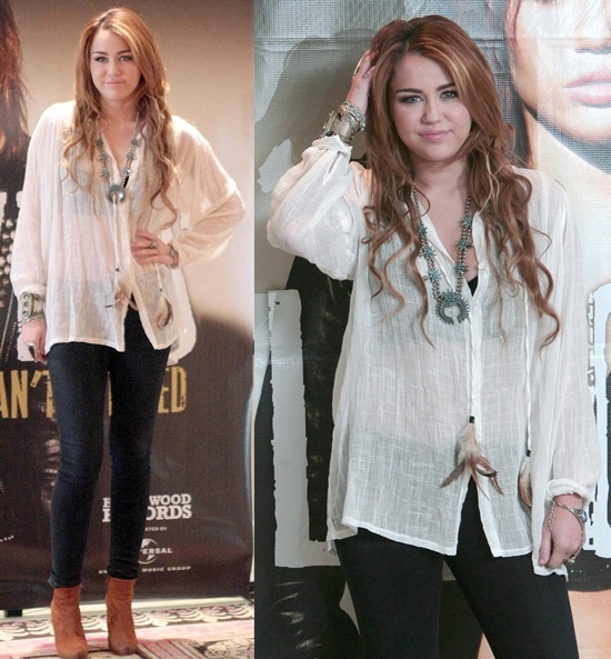 Miley Cyrus at a press conference for her Gypsy Heart Tour held at the Four Seasons Hotel in Mexico City on May 26, 2011